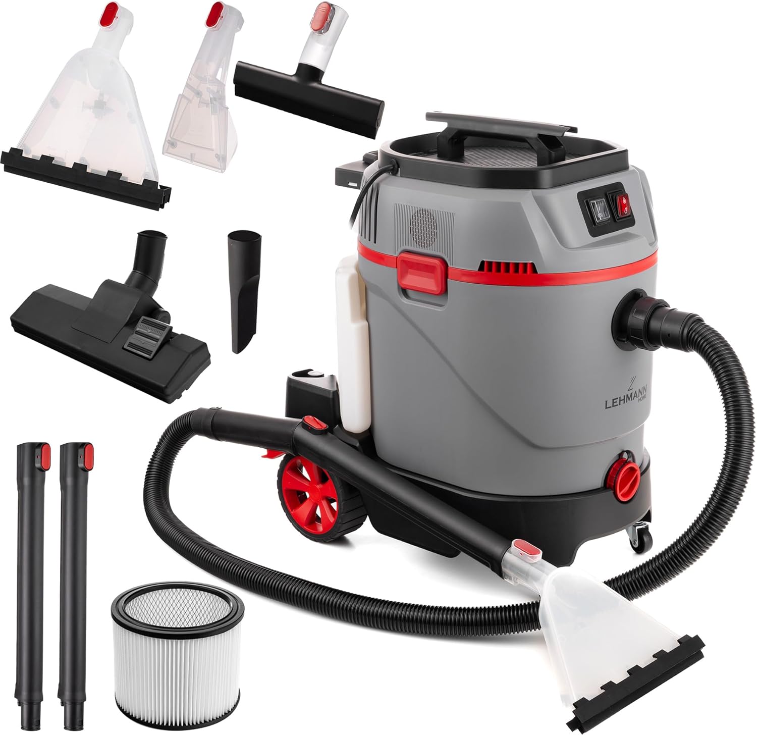 LEHMANN Primewash 2800 Waschsauger, Profi Teppichreiniger & Polsterreiniger mit Heißwasser 60°C, Nass- & Trockensauger mit 35 L Tank, Sprühextraktionsgerät für Textilien & Böden, Grau
