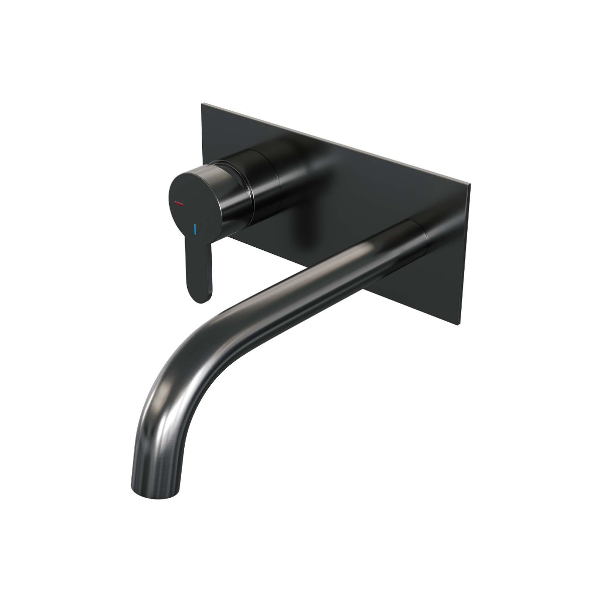 Brauer Gunmetal Edition ColdStart wastafelkraan inbouw gebogen uitloop met achterplaat model D2 gunmetal geborsteld PVD