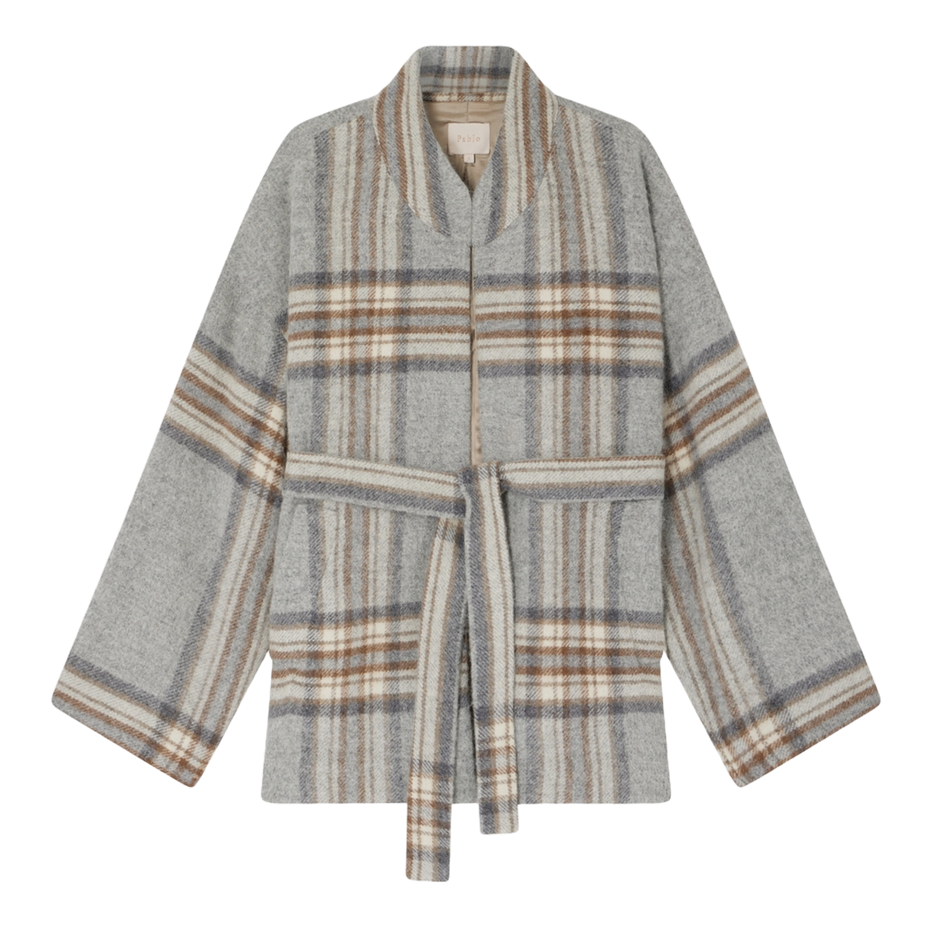 MARIECLARA - Veste ceinturée à carreaux | Gris