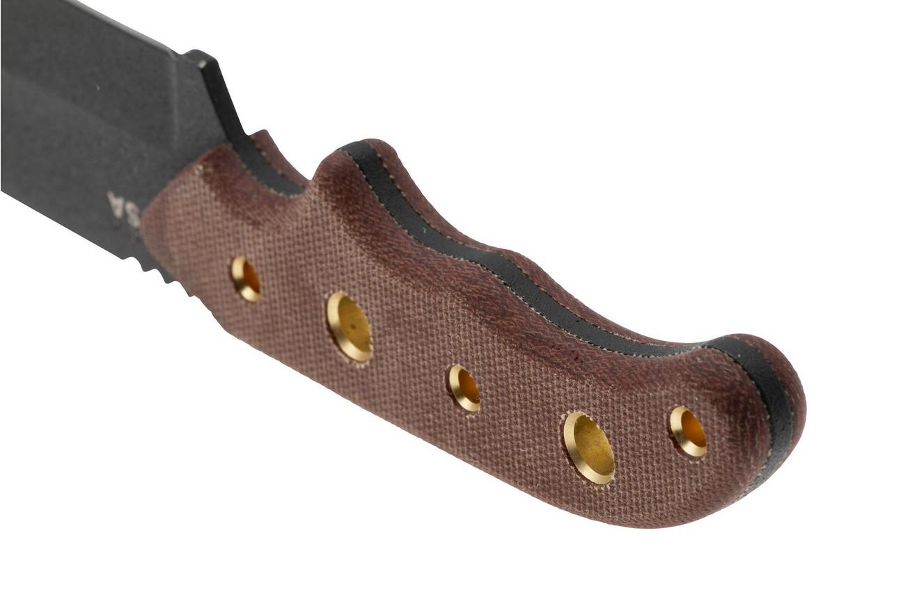 TOPS Knives Wilderness Guide 4.0, WSG-4, 1095 Black Traction Coating, Tan Canvas Micarta, survivalmes, Leo Espinoza design