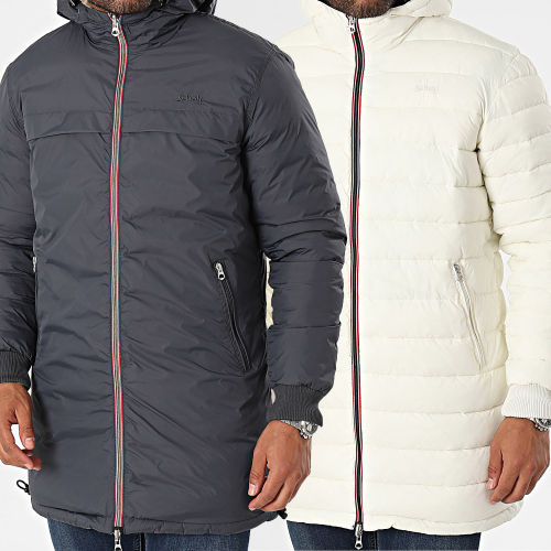 Doudoune Capuche Réversible Longue Riverso Gris Anthracite Blanc