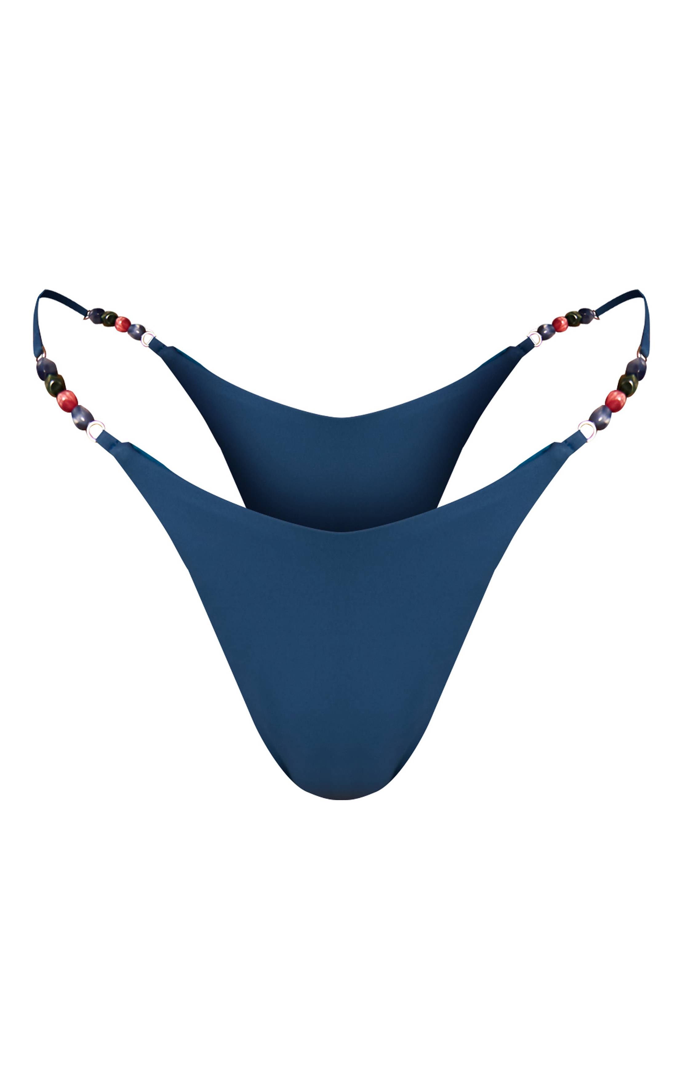 Bleu Bas De Bikini À Liens Latéraux Avec Bordure De Perles
