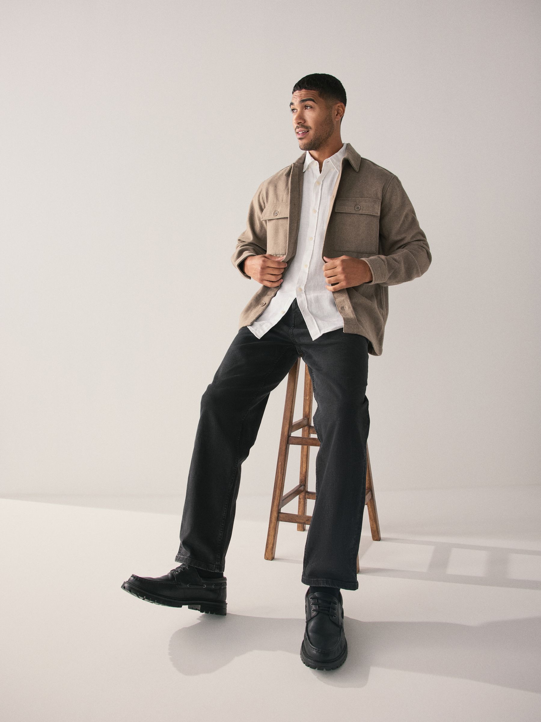 Neutraal - Overshirt met twee zakken en wol