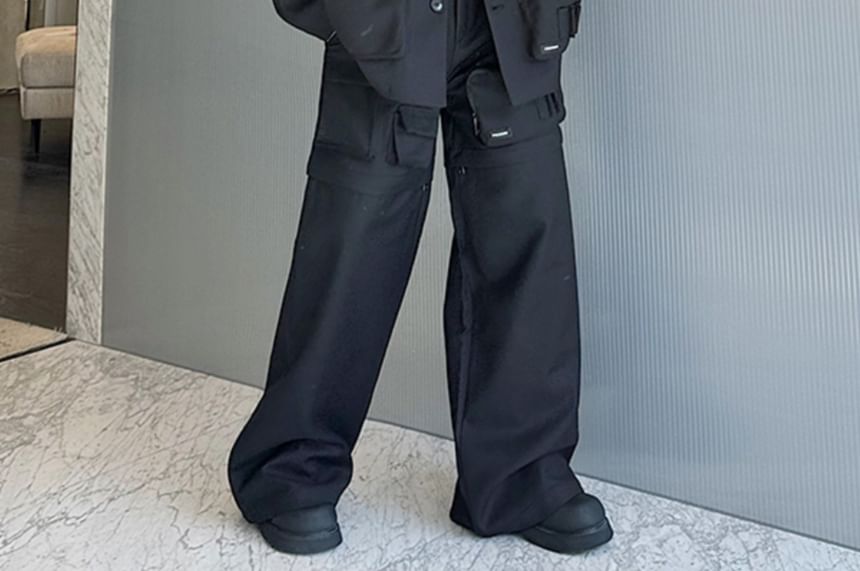 Freehop - Set: Notch Lapel Plain Single-Breasted Cargo Blazer + Mid Rise Detachable Wide Leg Pants