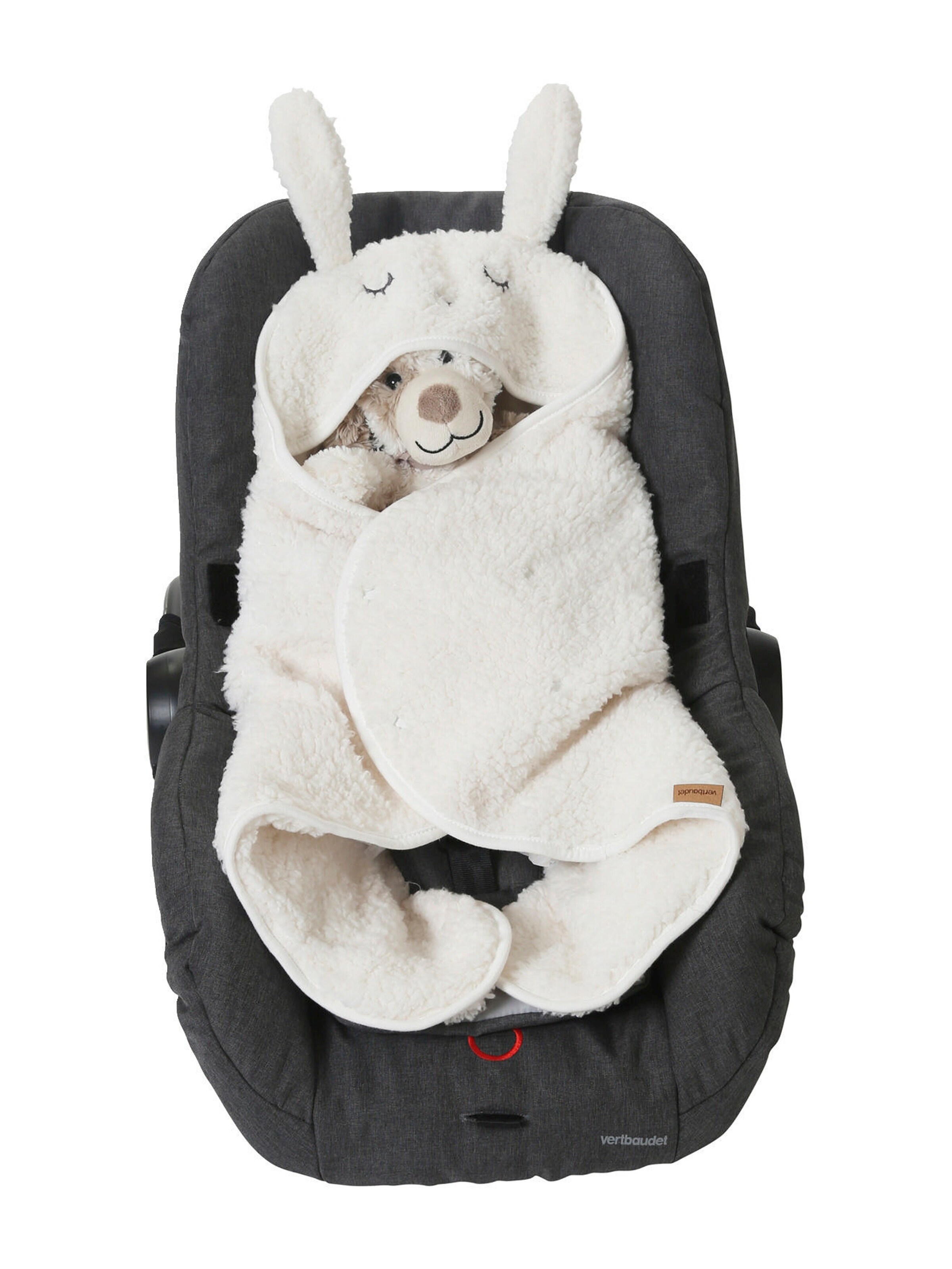 Vertbaudet Baby Plüsch-Ausfahrsack, Fell-Imitat wollweiß/hase