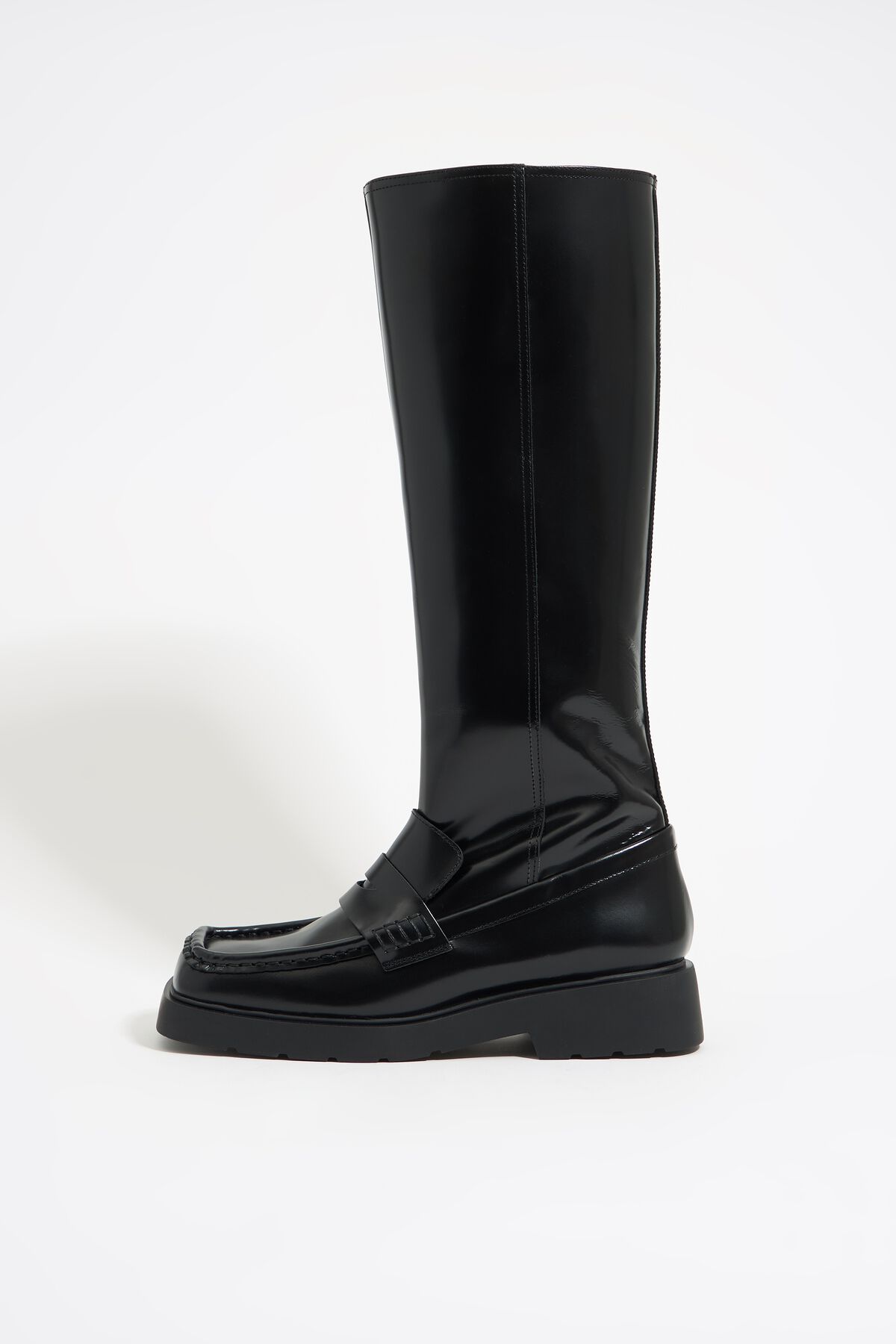 bota alta de couro preto