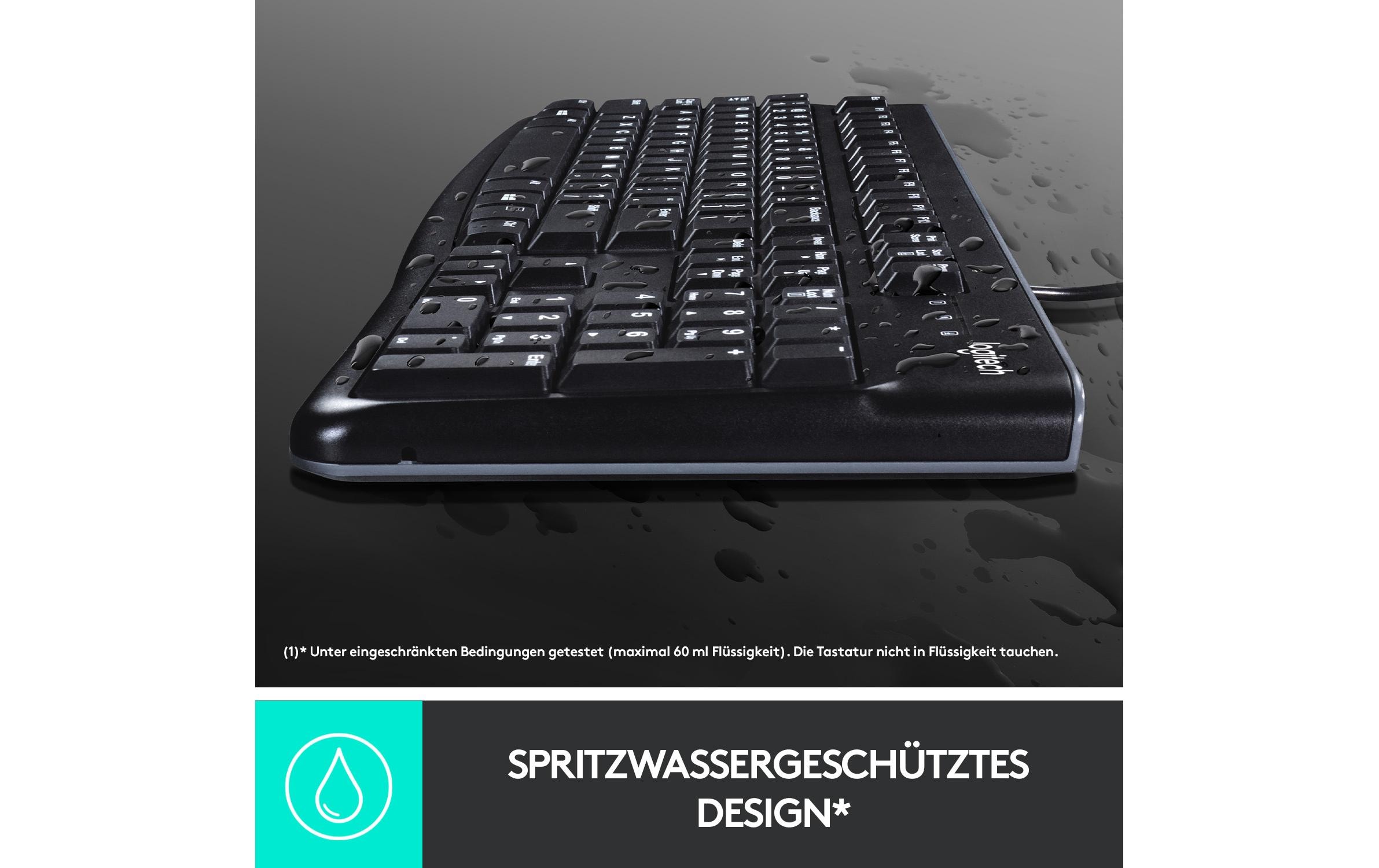 Tastatur K120 CH-Layout, kabelgebundenSpritzwassergeschützte Tastatur in voller Grösse die Komfort und Design vereint