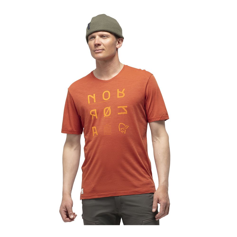 Norrona SVALBARD WOOL - Tee-shirt Homme tea/orange crush