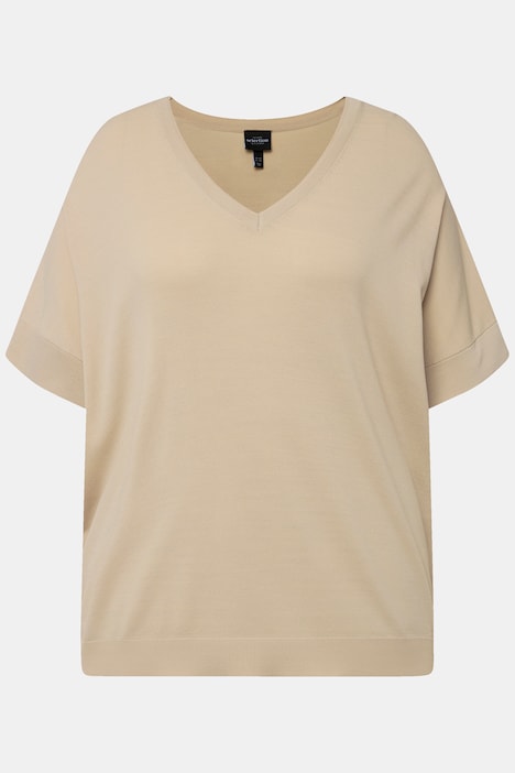 Strickshirt, Viskose-Mix, V-Ausschnitt, Halbarm