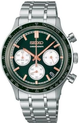 Seiko - Green Chronograph - Heren Horloge - Zilverkleurig - RVS