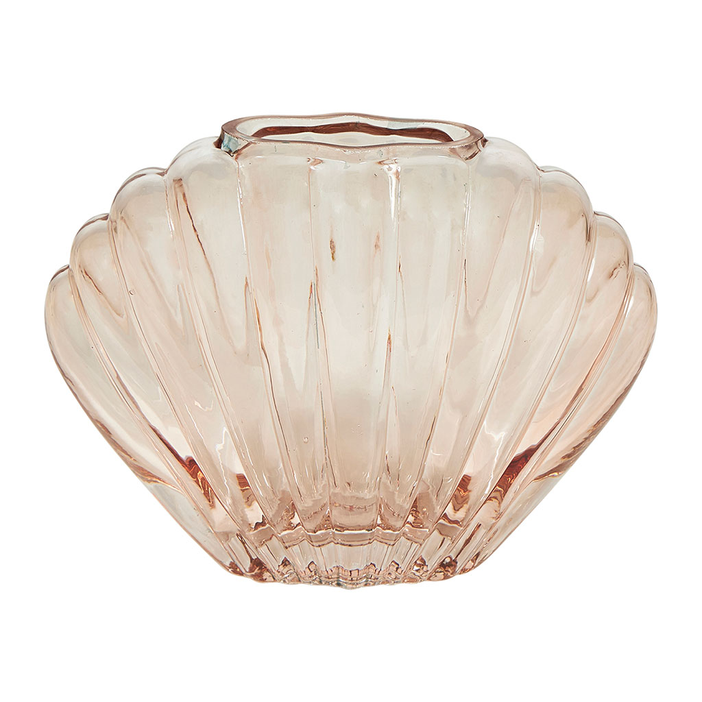 Vase coquillage verre rose H 14.5cm