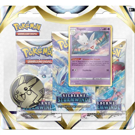 Pokemon Schwert & Schild - Silberne Sturmwinde, 3er Pack Blister, 1 Packung, 2-fach sortiert