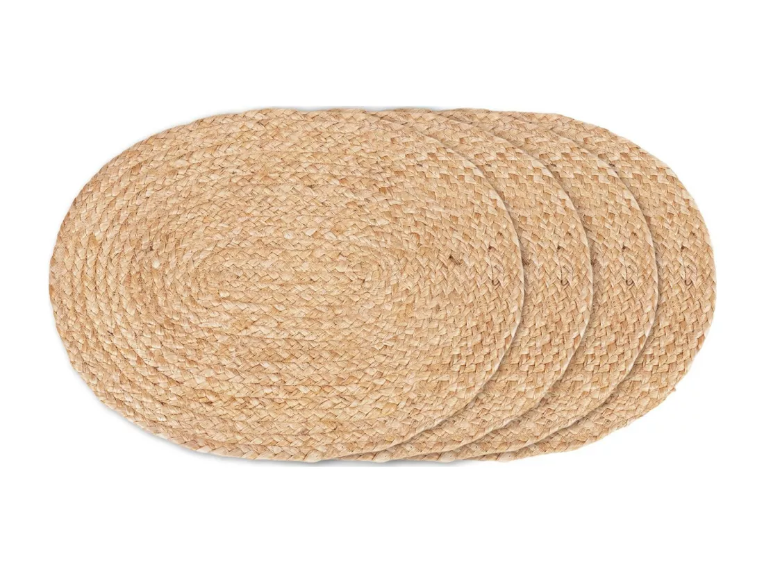 4 sets de table ovales en jute tressée 35 x 45 cm