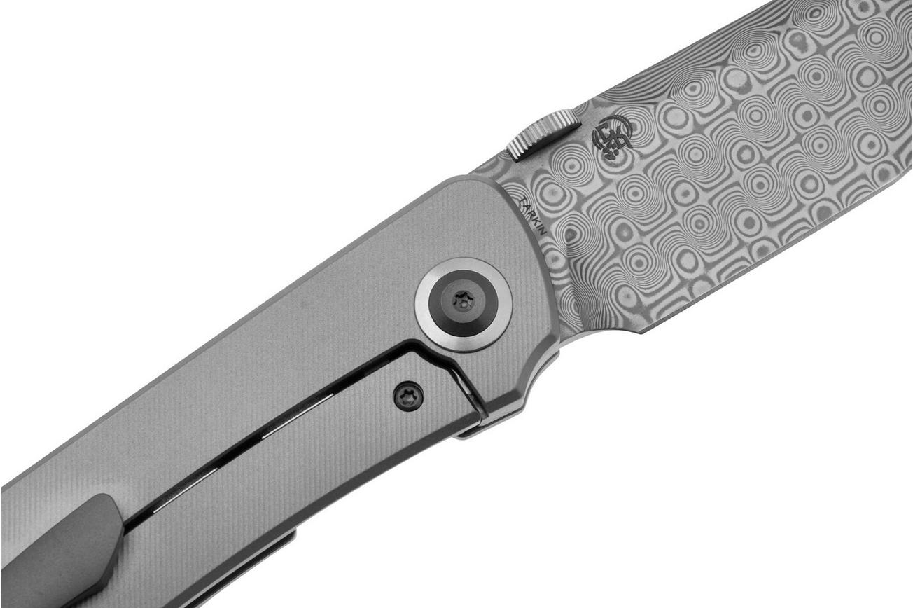 Kansept Tarkin K1078A5 Damascus, Bead Blasted Titanium Holes, zakmes, Matthew Christensen design