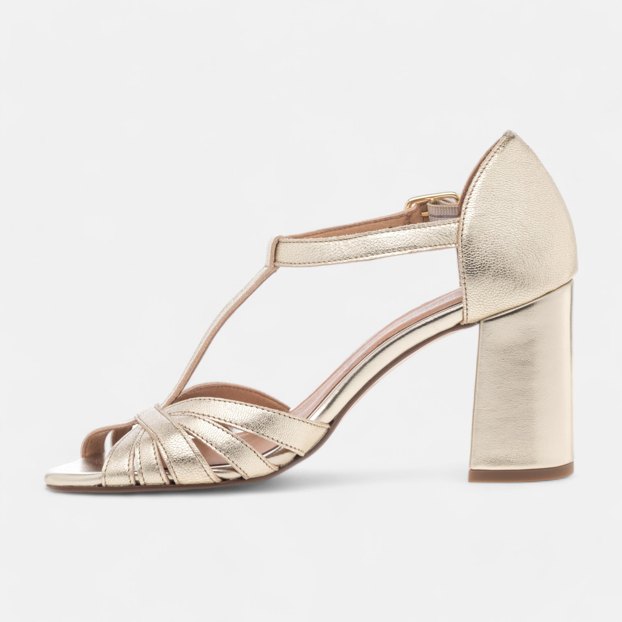Nu-pieds à talon Femme en cuir or