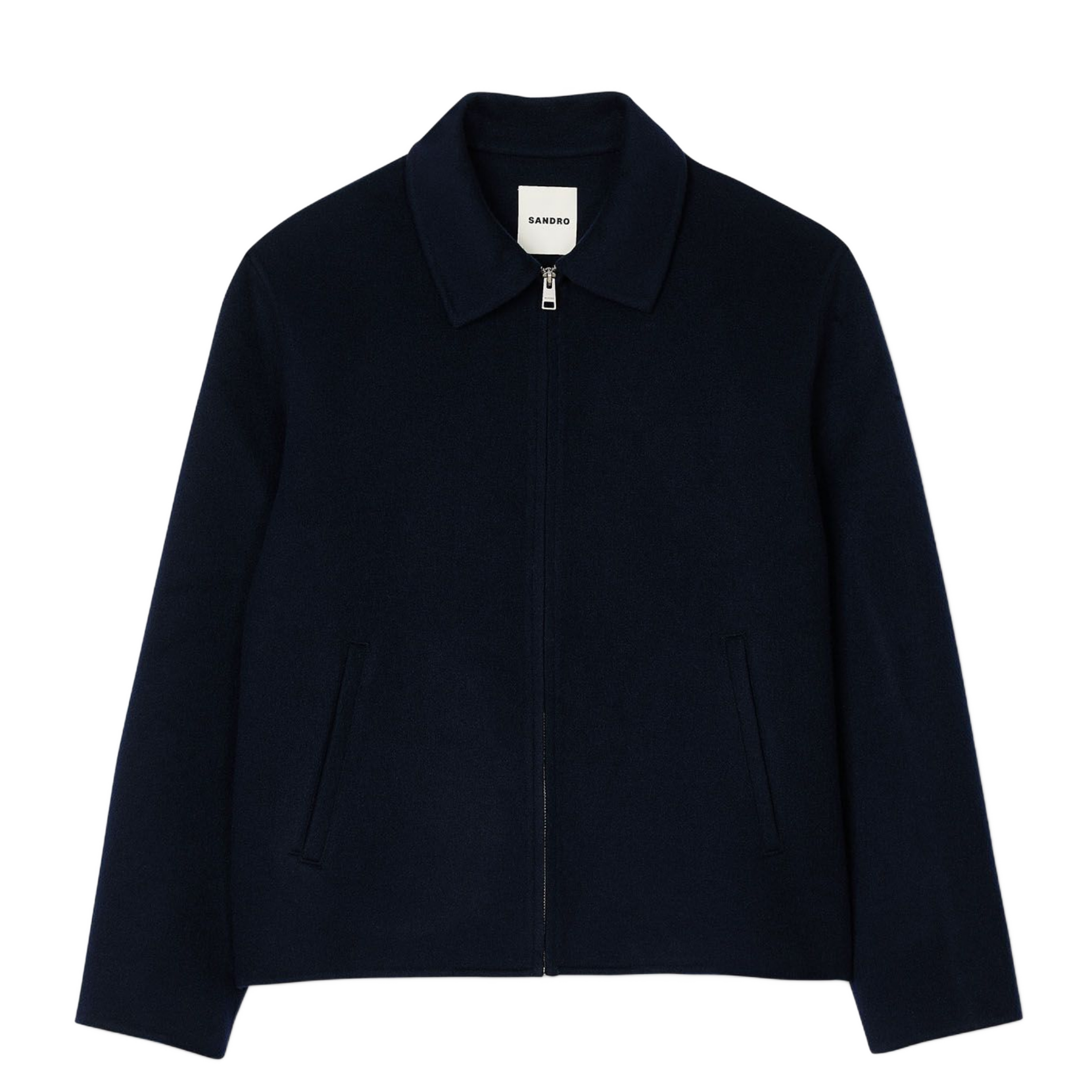Veste droite col classique en laine mélangée | Bleu