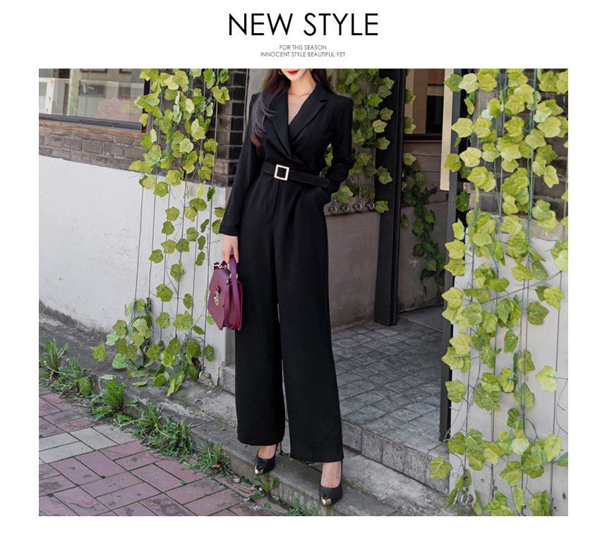 Cassidy - Lange mouwen V-hals effen jumpsuit