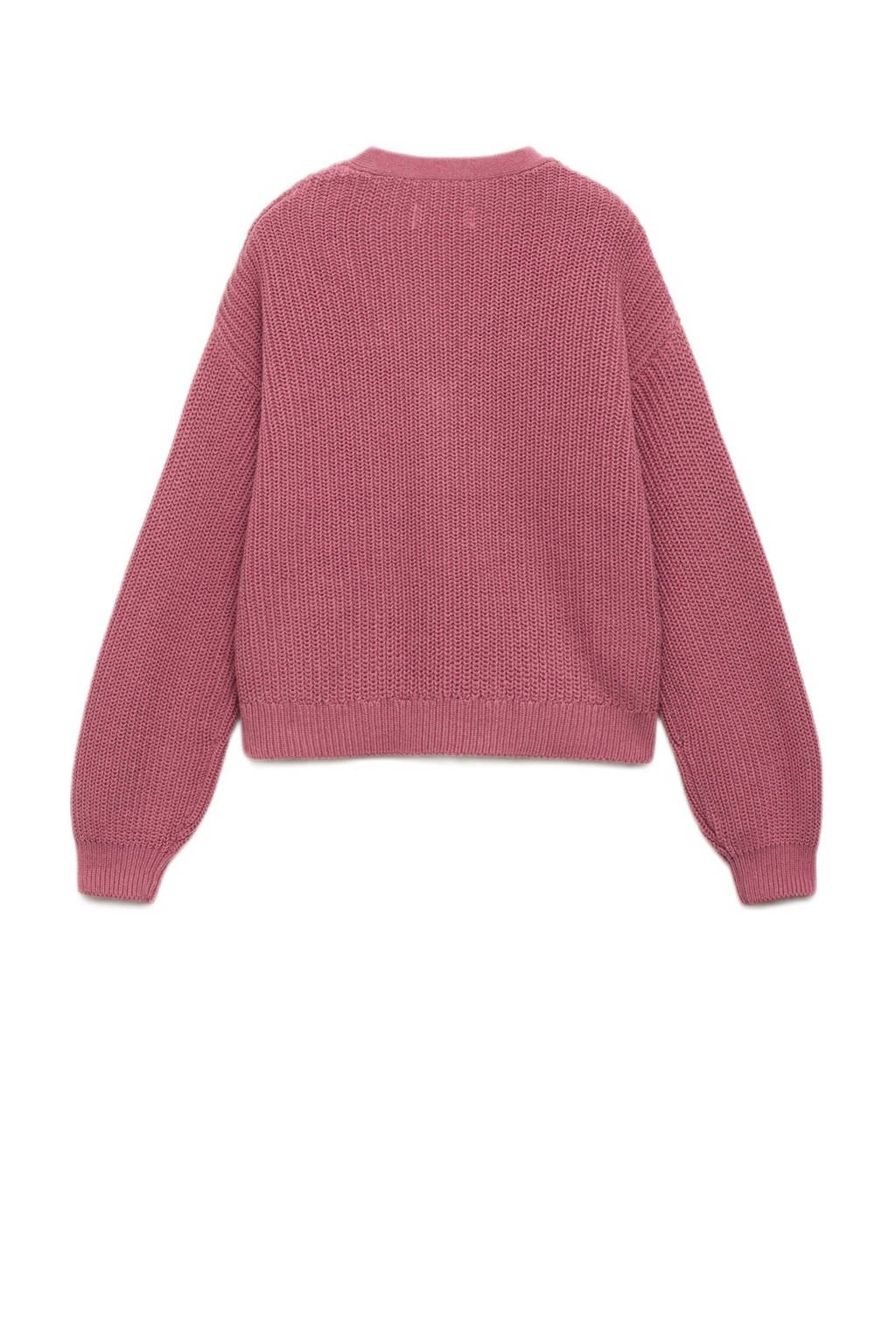 Mango Kids vest roze grof gebreid