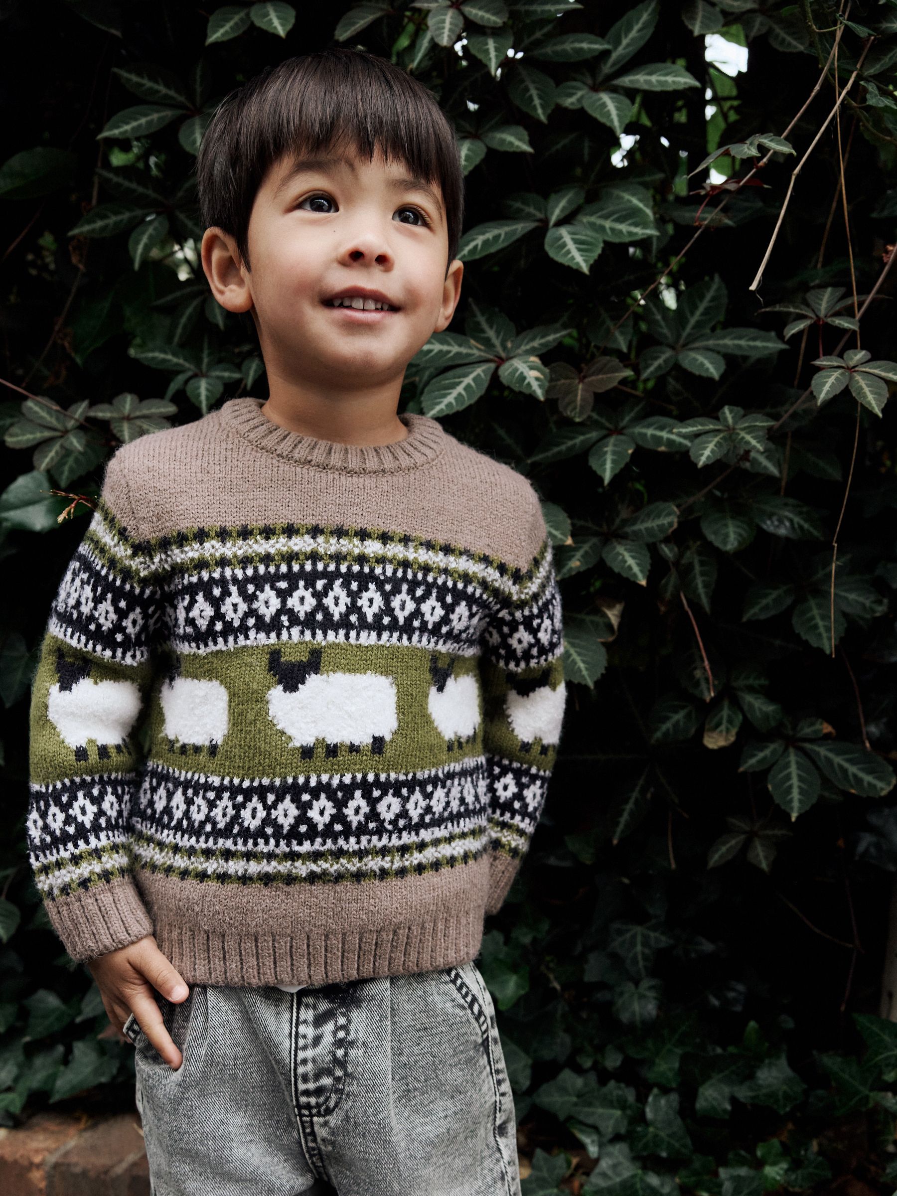 Bruin Schaap - Gebreide trui met fairisle-motief en ronde hals (3mnd -7jr)