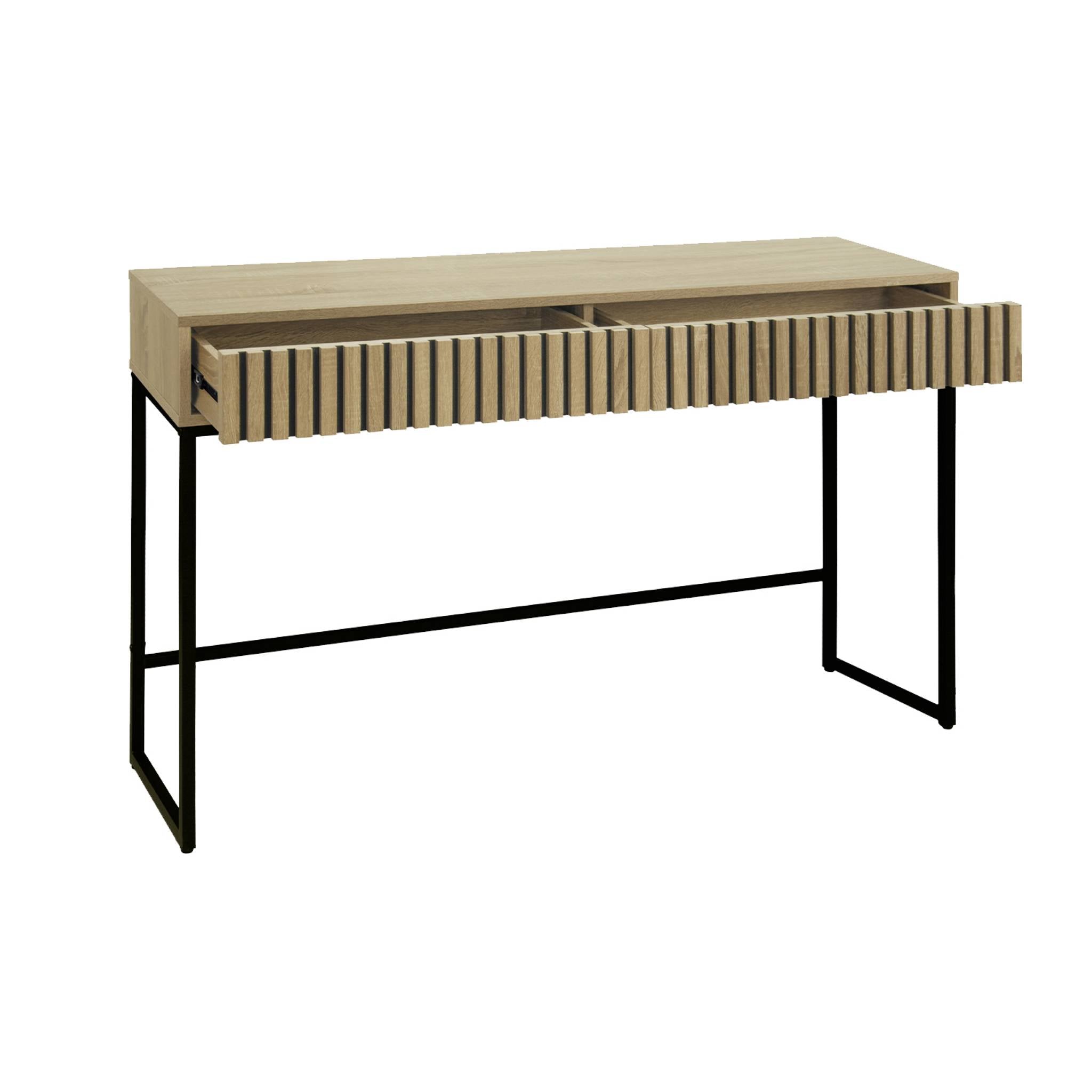 sweeek - Eigentijdse sidetable met 2 laden, gegroefd hout en zwart