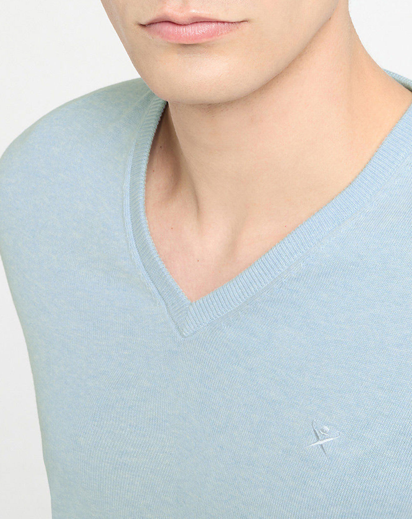 Hackett London Pull en Coton & Soie col V bleu ciel