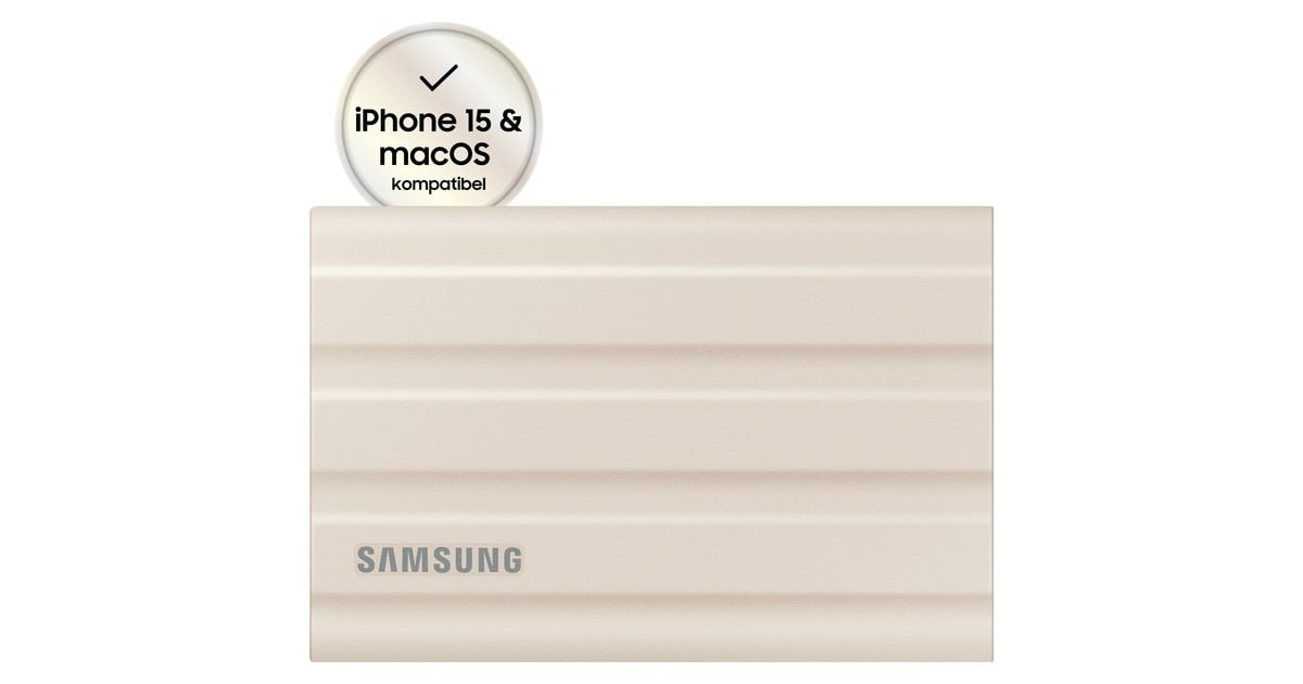 SAMSUNGPortable T7 Shield, 1 TB externe SSD  (Beige, MU-PE1T0K/EU, USB-C 3.2 Gen 2 (10 Gbit/s))
