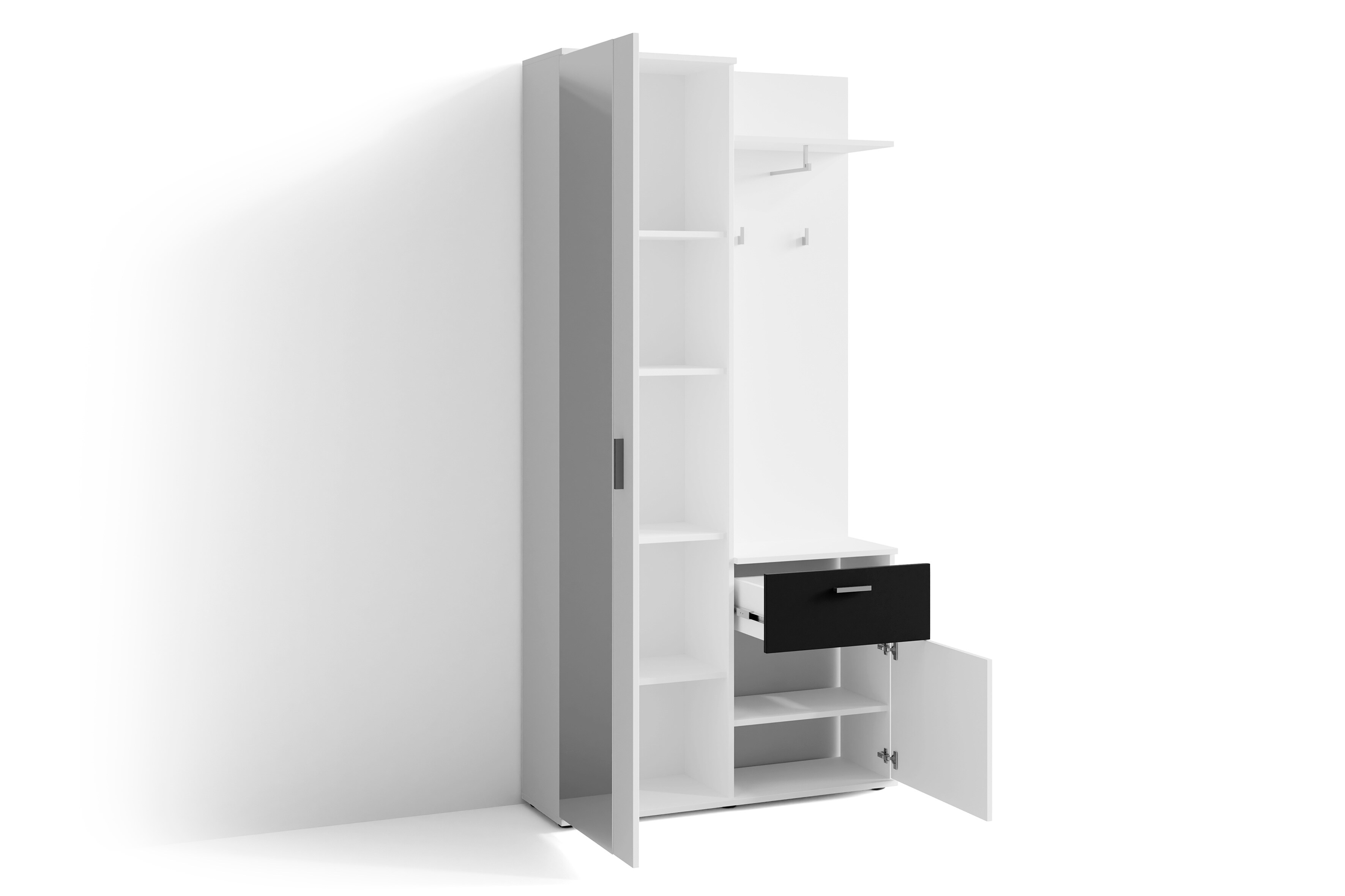byLIVING Garderobe JAKOB, Breite 97 cm, schwarz/weiß, Spiegel, viel Stauraum