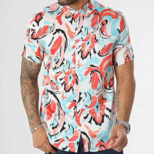 Chemise Manches Courtes Blanc Bleu Clair Rouge