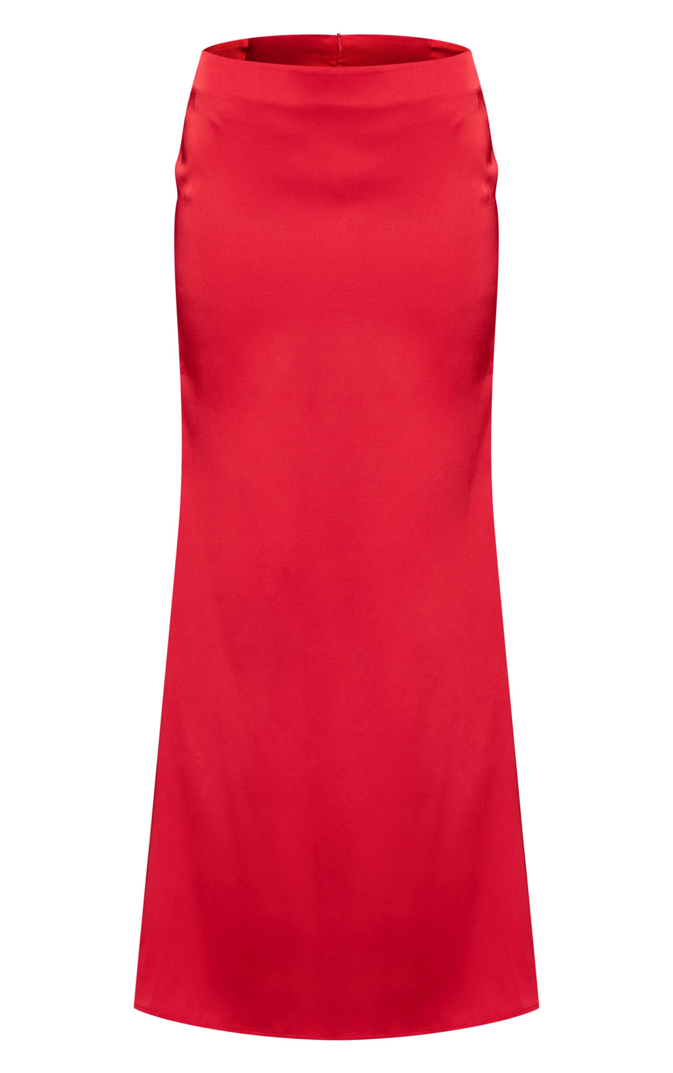 Rouge Jupe Longue Fluide En Satin