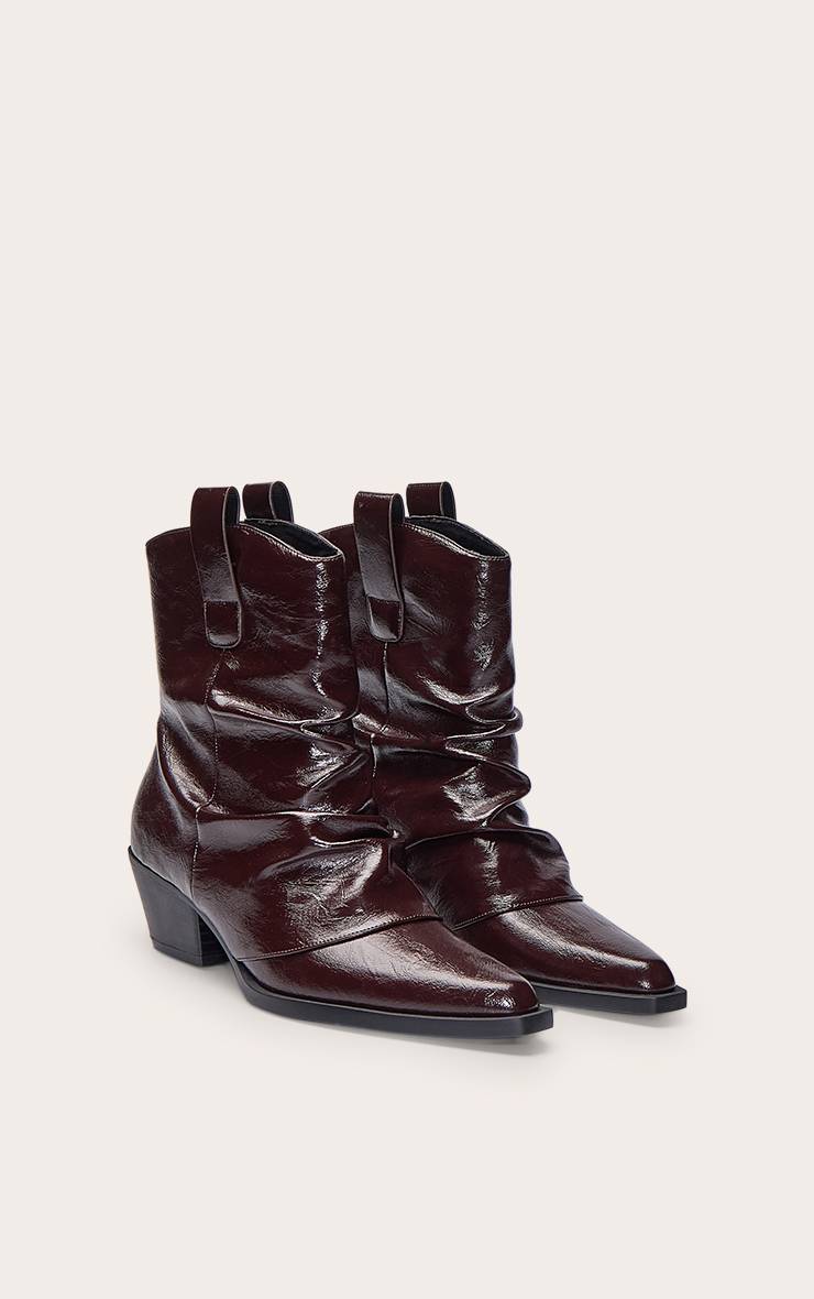 Chocolat Bottine Western Plissée En Daim