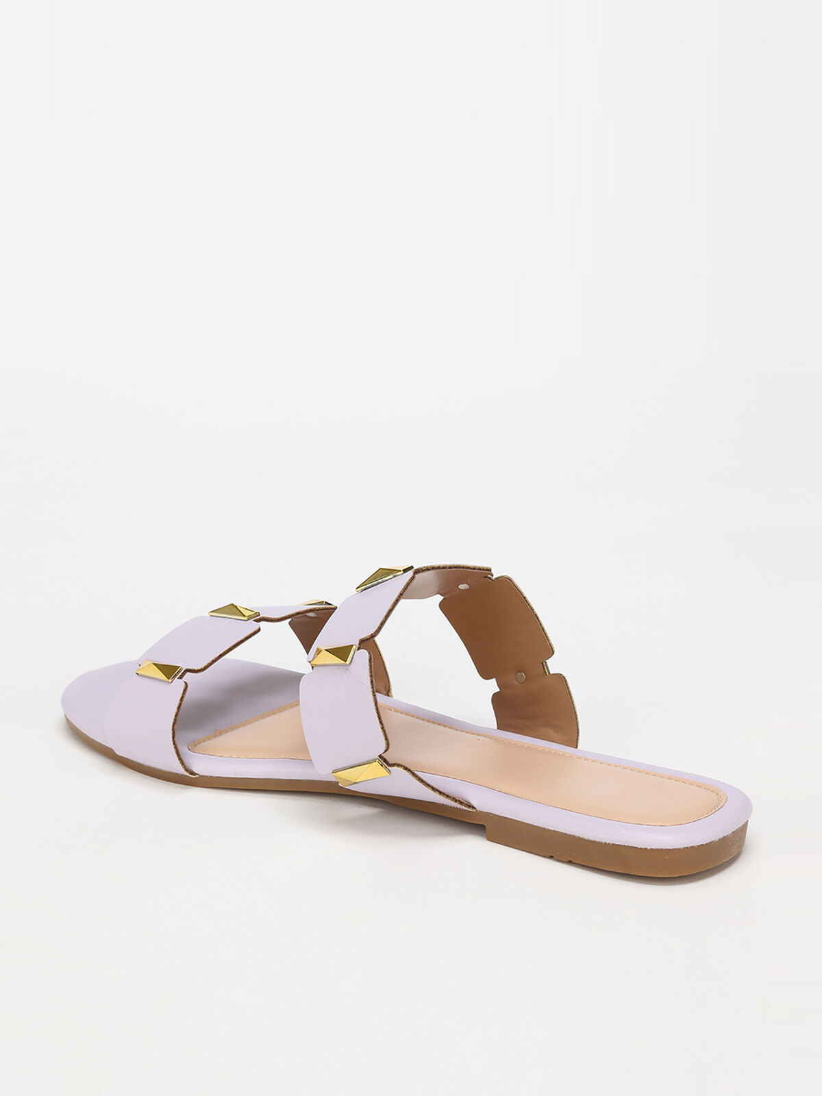 Mules plates parmes à brides et détails grandes tailles- Violet