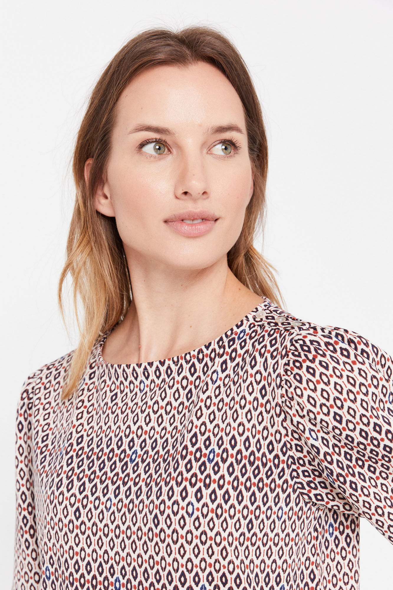 Blusa de tricô com mangas bufantes - Multicolorida