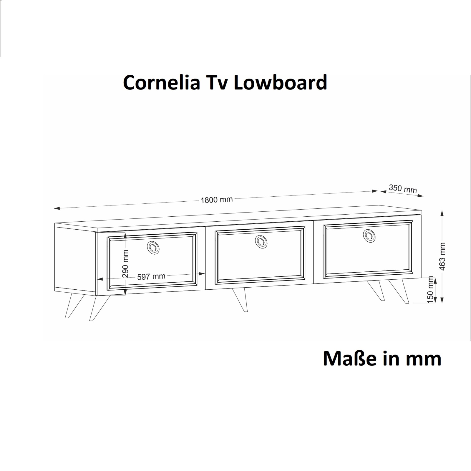 TV-Lowboard - weiß - goldfarbene Griffe - 180 cm
