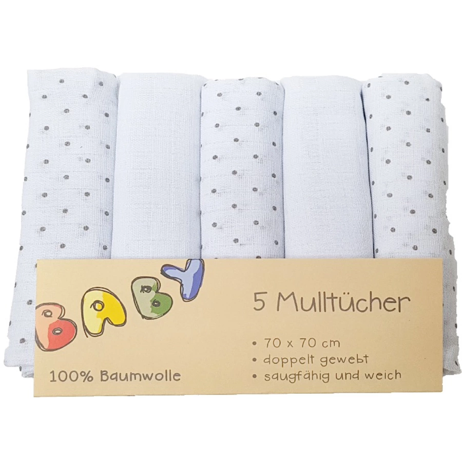 HÜTTE & CO Mulltücher 5er-Pack graue Punkte
