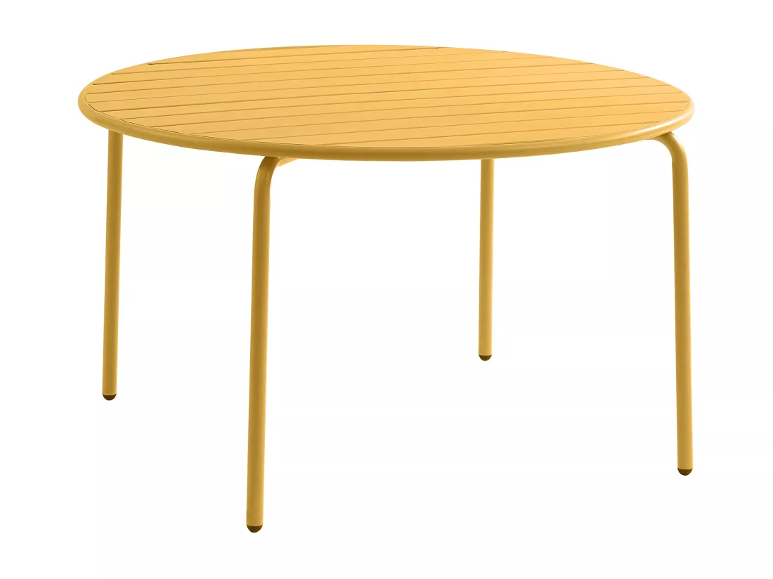 Salle à manger de jardin en métal - une table D.110 cm et 4 chaises empilables - Jaune moutarde - MIRMANDE de MYLIA