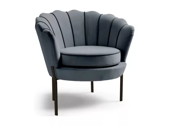 Fauteuil coquillage en velours gris avec pieds noirs en métal HOEL