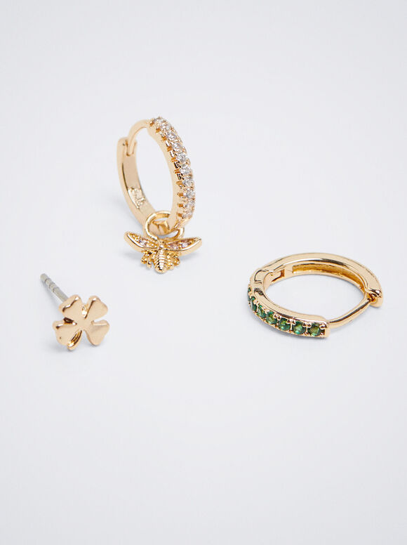 Conjunto de brincos de argola com zircônias - Multicor