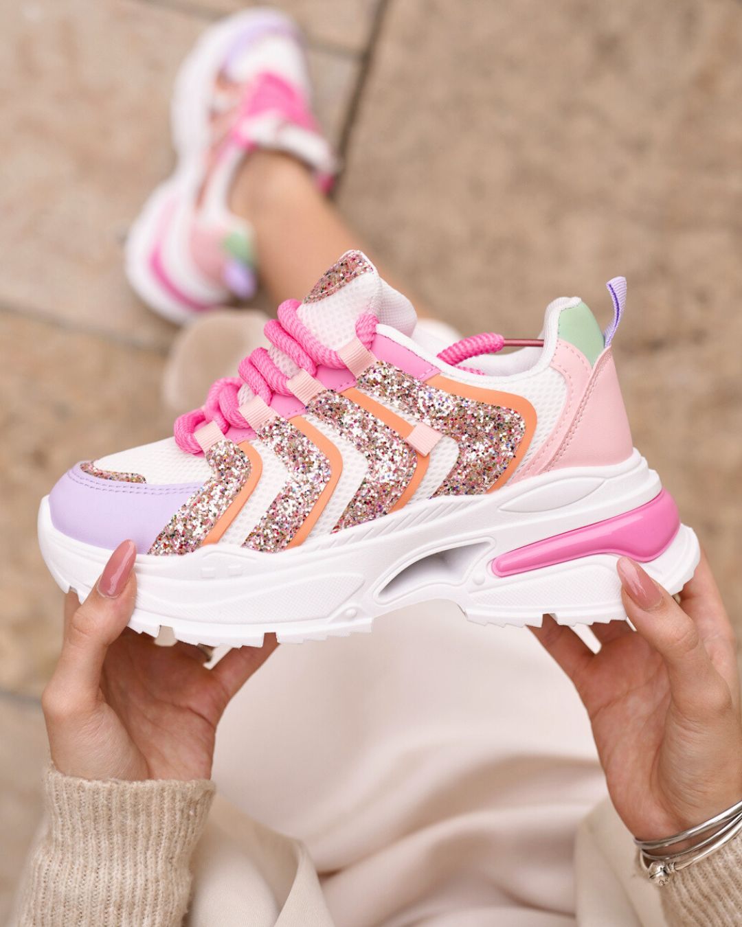 Basket femme multicolore semelle épaisse à lacets - Alisha