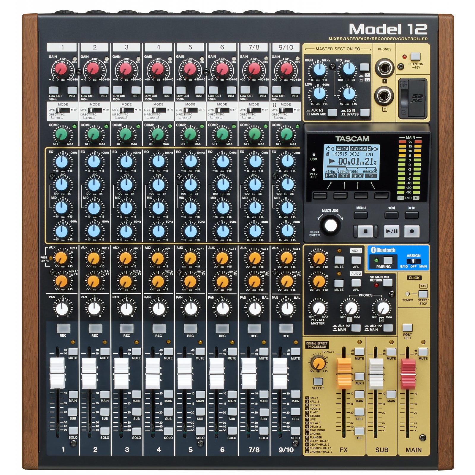 Tascam Model 12 10-kanaals mengpaneel + podcast features