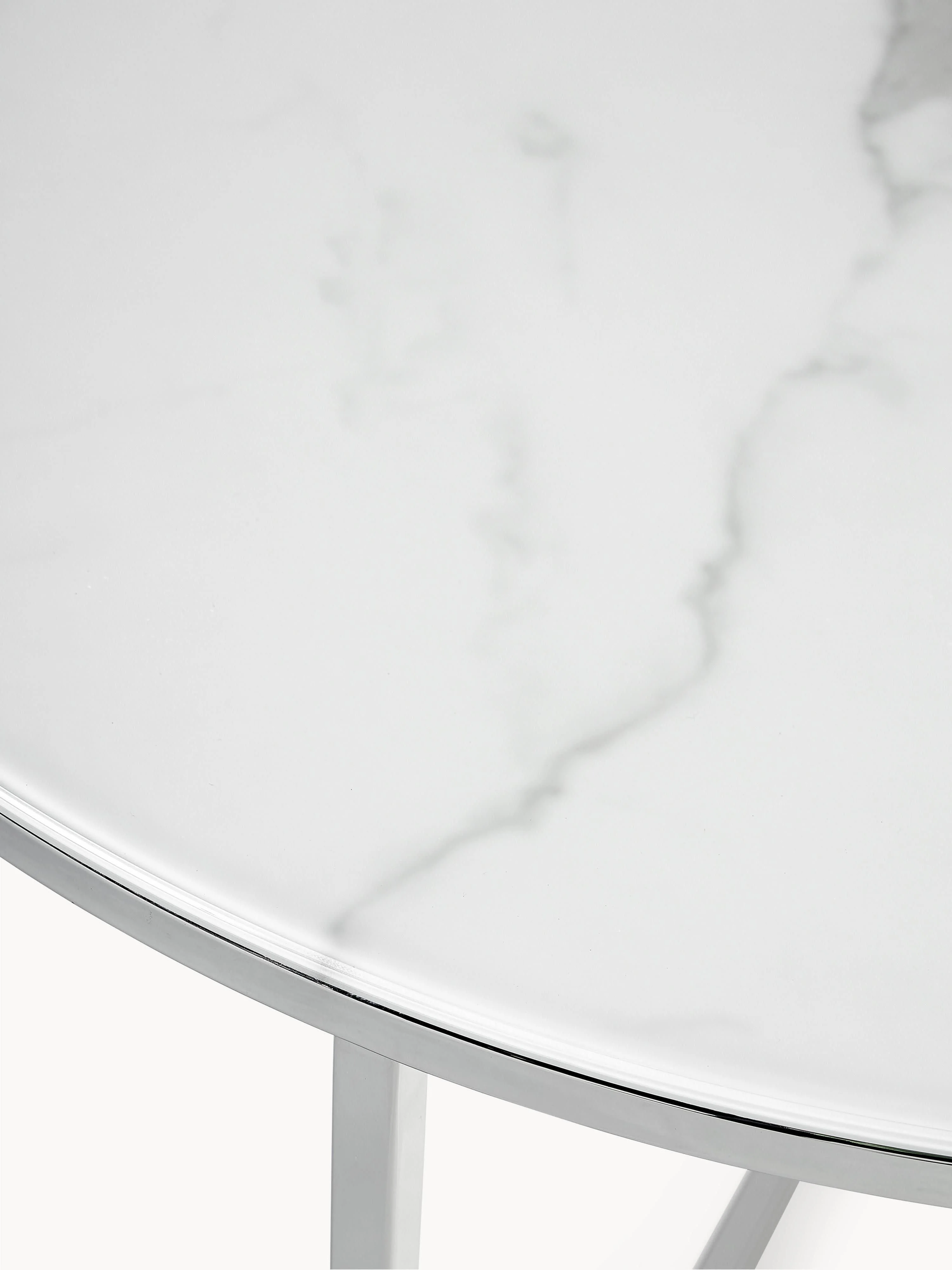 Ronde salontafel Antigua met glazen tafelblad in marmerlook