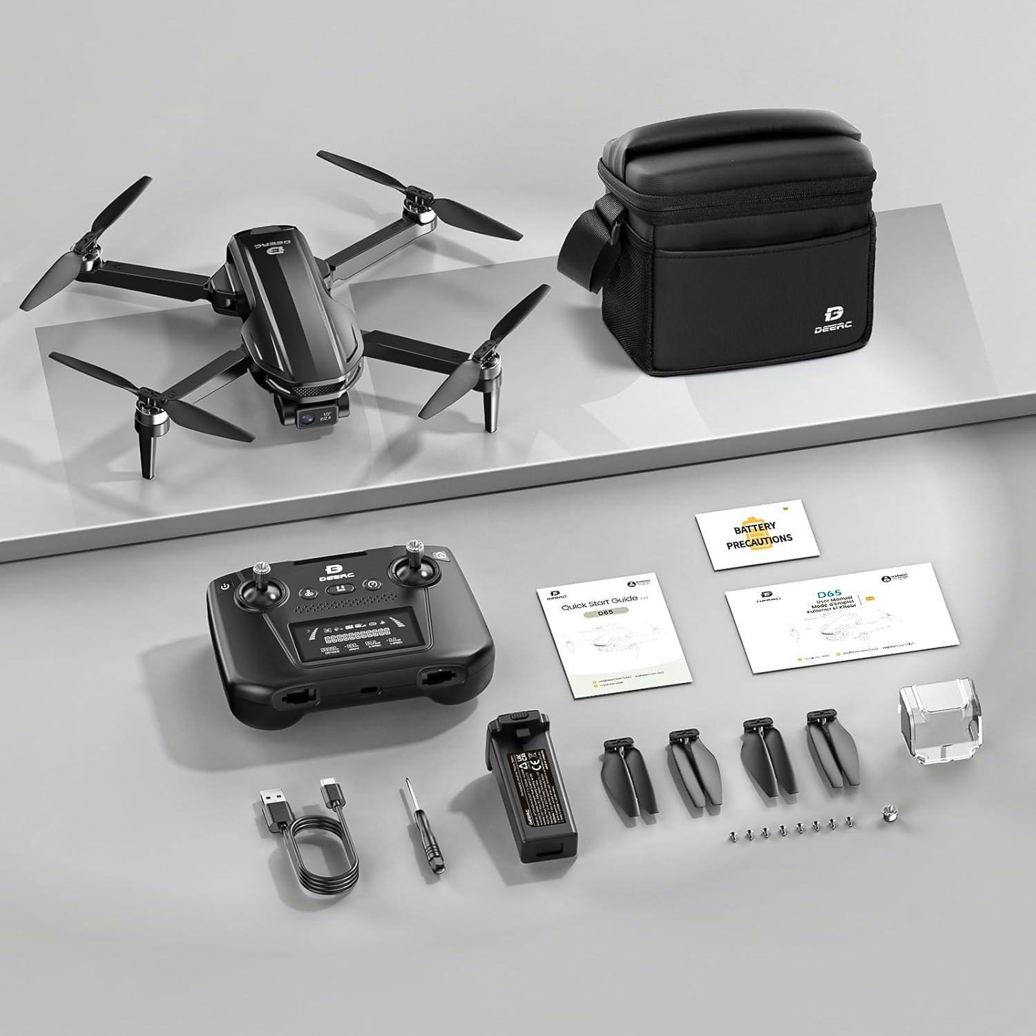 DEERC D65 Drone EIS 4K, Caméra avec Cardan à 2 Axes,