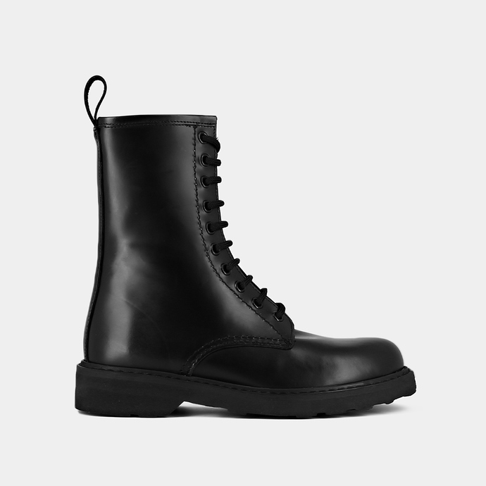 Boots à lacets  en cuir glacé noir