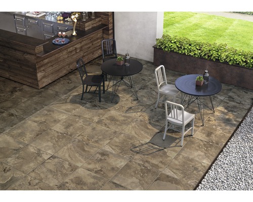 FLAIRSTONE porseleinen terrastegel, Stone brown, gerectificeerde rand, 60 x 60 x 2 cm