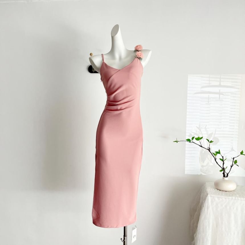 Bornite - Spaghettibandjes bloemenaccent split midi-jurk
