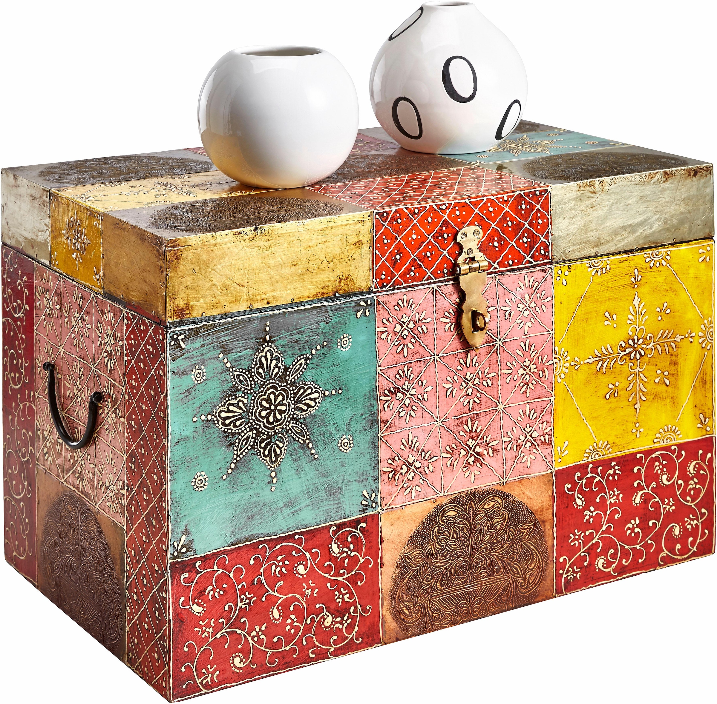 Home affaire Truhe »Vivek« handbemalt, mit Metallverschluss
