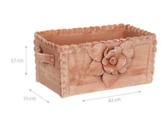 BISCOTTINI Jardinière - Finition Argile Marbrée Toscane - Jardin - Boîte de Rangement - Décorative - Extérieur - Terrasse - Balcon - 42x25x17cm