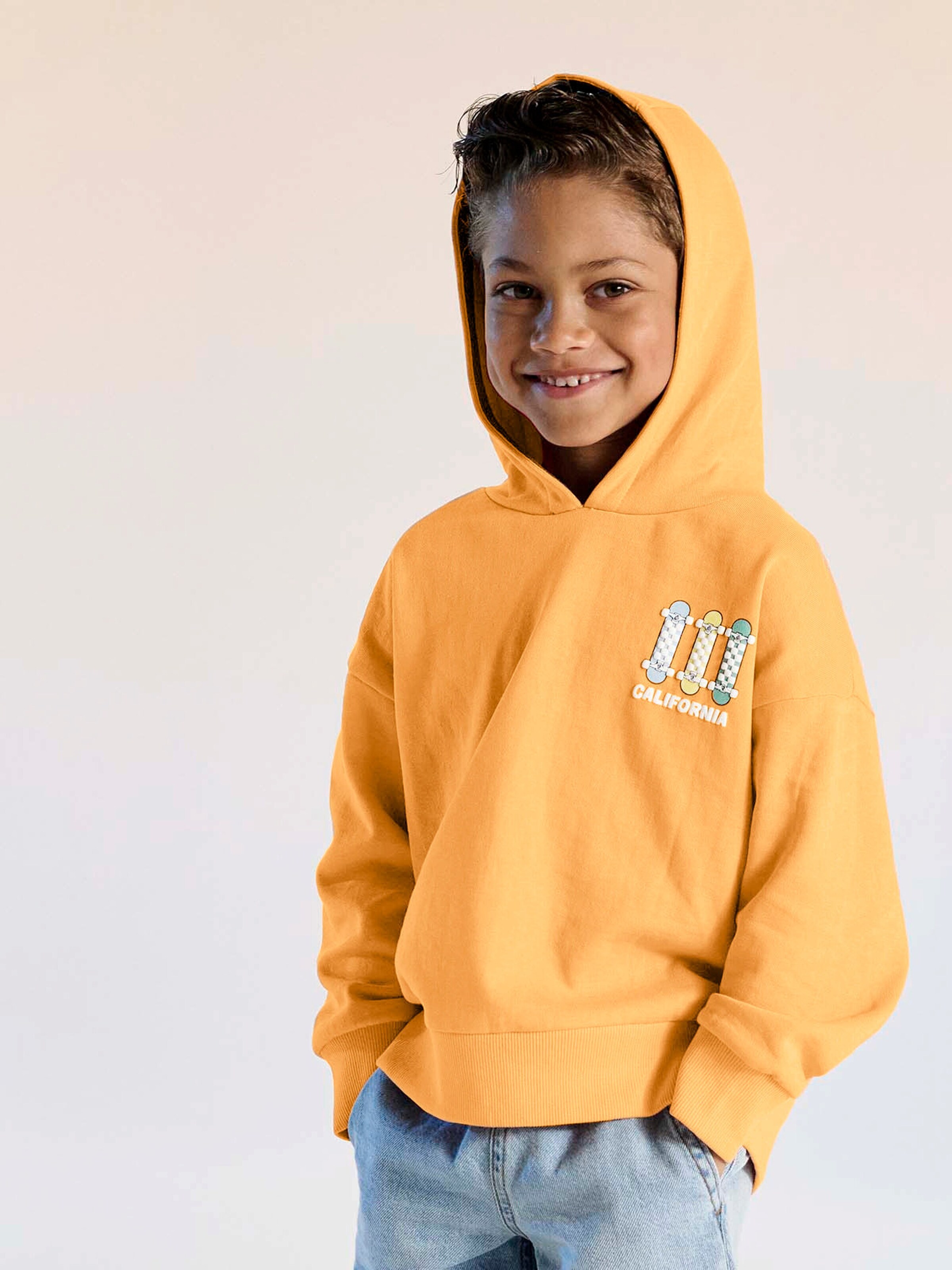 Vertbaudet Jungen Kapuzensweatshirt mit Print und Recycling-Polyester orange