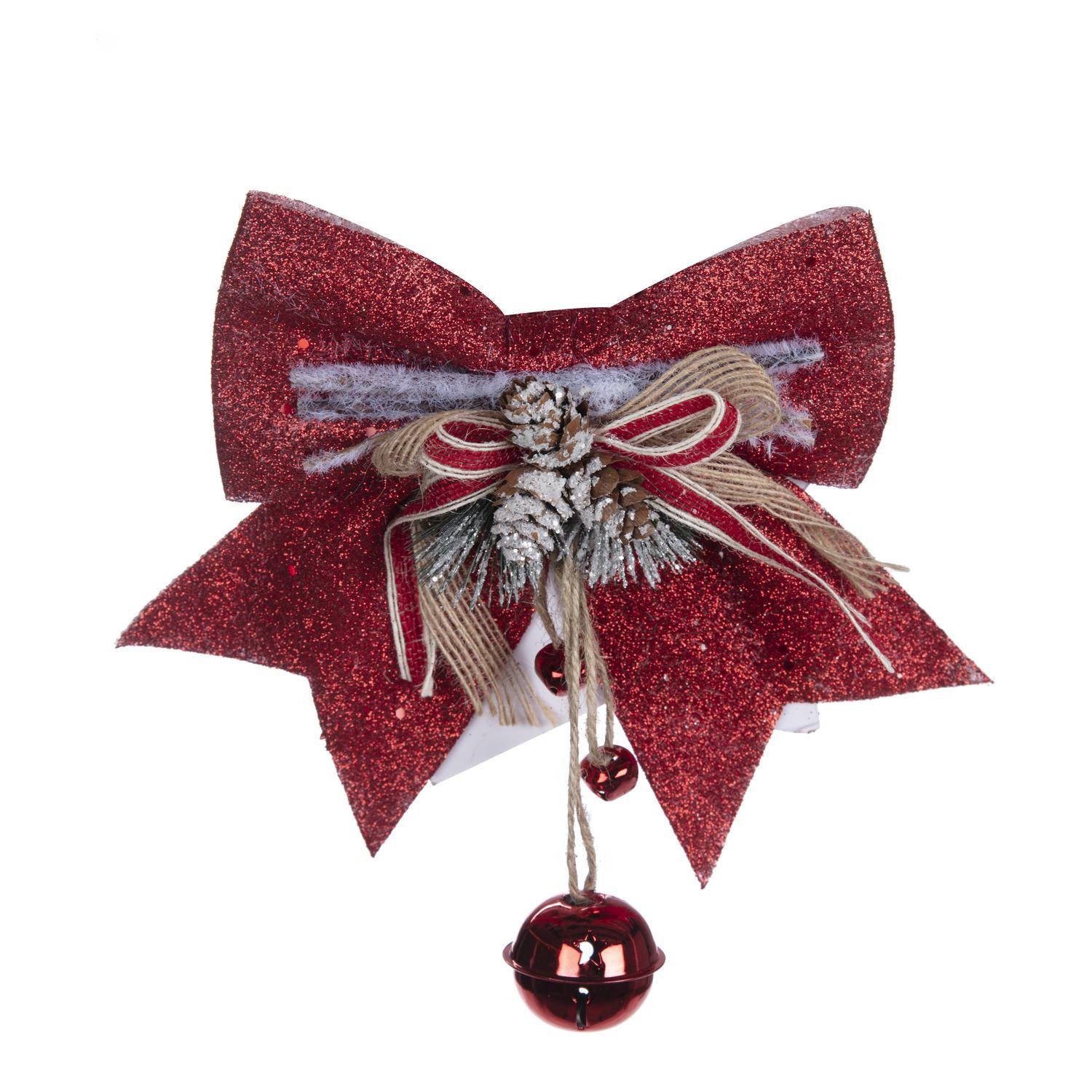 NOEUD 15X20CM ROUGE GRELOTS
