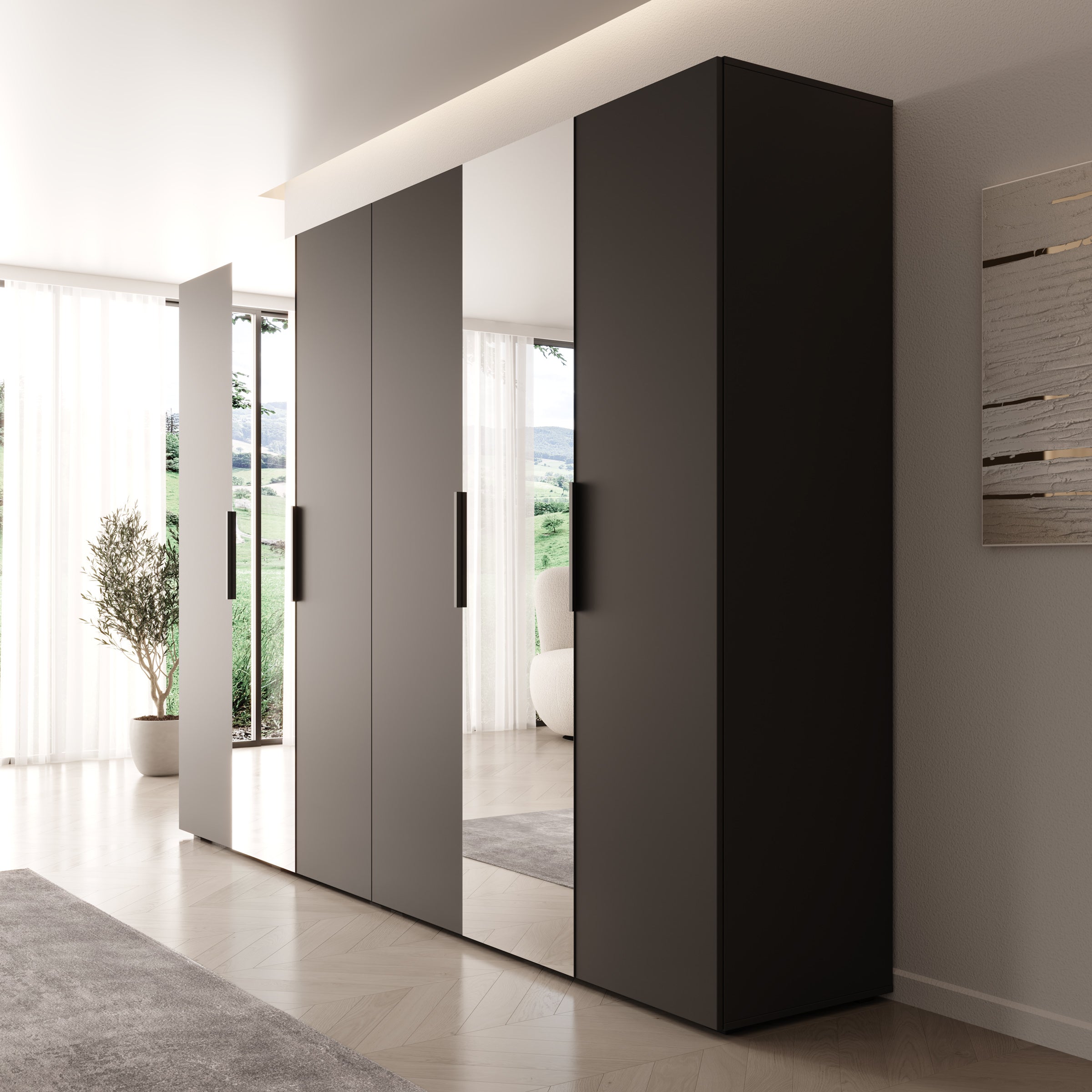 Meubella - Kledingkast Marquesa - Zwart - 300 cm - Met spiegel