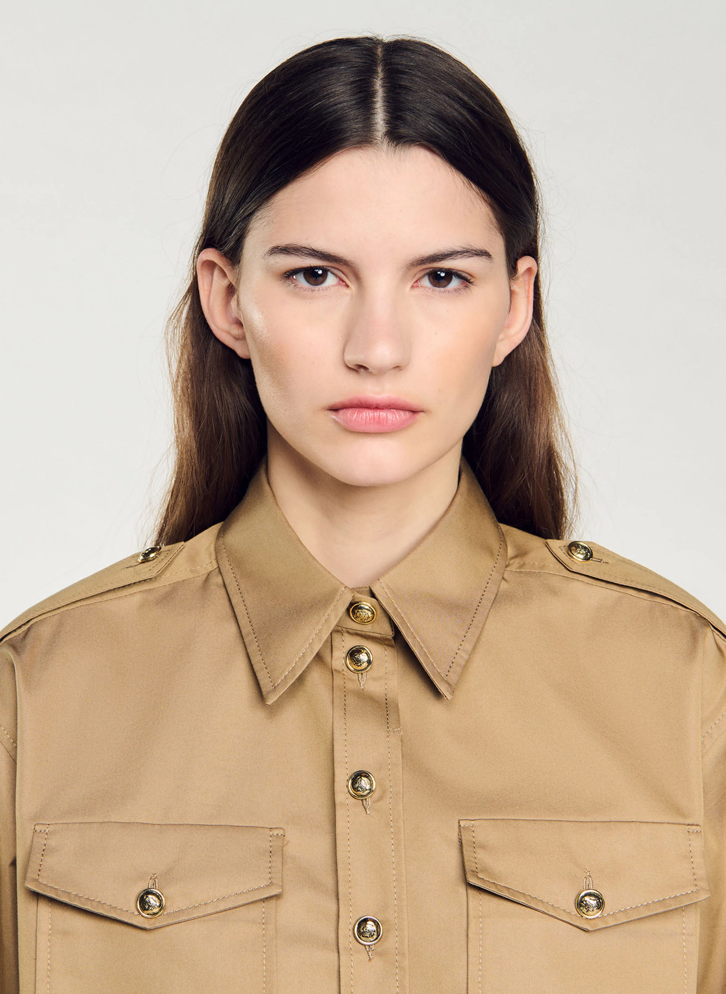 Chemise droite col classique en coton mélangé | Marron